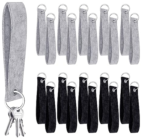20 Stück Filz Schlüsselanhänger, Schlüsselanhänger Filz Rohling, Personalisiert Filz Schlüsselanhänger Beschriftbar mit Edelstahl Ring für DIY Dekoration Handwerk Schlüsselring (Grau/Schwarz)