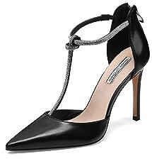 QUEEN HELENA Zapatos Elegantes con Tacón Aguja Zapatos con Diamantes de imitación para Mujer K3217