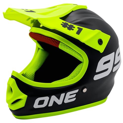 Saferide Motorradhelm Matt Kinder ab 3 Jahre Enduro Quad Schwarz-Grün XXS Roller Cross