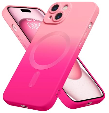 DOMAVER Hülle für iPhone 15 Kompatibel mit MagSafe, Handyhülle iPhone 15 6.1''Case, Dünn Stoßfest Magnetisch Schutzhülle für Mädchen und Frauen,Damen - Farbverlauf Rosa