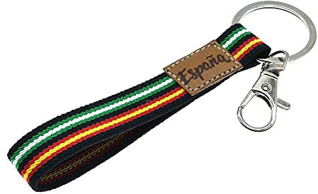 BDM Llavero de Andalucía, Original de Tela Negra, con la Bandera de España y con Piel, Llavero Andaluz