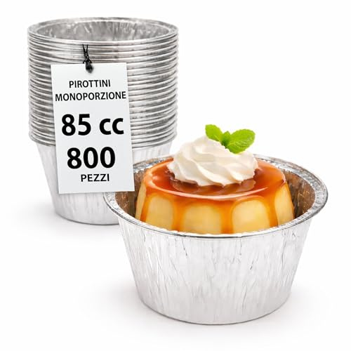 GM 800 Pirottini Alluminio Budino 85cc, Cocotte Monoporzione da Forno, Vaschette Alluminio monouso circolari da 6,5cm, Stampi per Dolci monoporzione Usa E Getta, Stampi per Muffin adatti al Microonde.