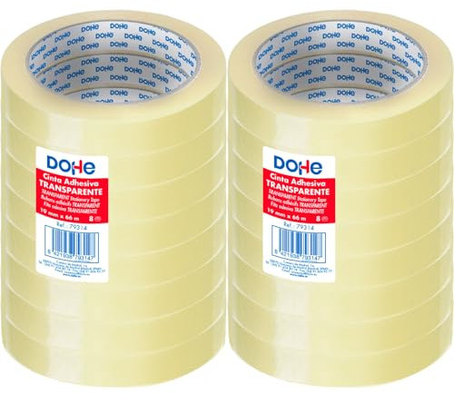 DOHE - Ruban adhésif transparent (16 unités) - 1,9 cm x 66 m, scellés pour emballer des boîtes, des envois ou des déménagements, adhésif puissant de 45 microns - Fournitures de bureau