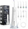 AUIEI Irrigador Dental, Irrigador Bucal Portatil Inalámbrico Profesional 8 Boquillas 5 Modos, USB Recargable Para Limpieza de Dientes, IPX7 Impermeable 300ML, Para Hogar y Viajes (Blanco)