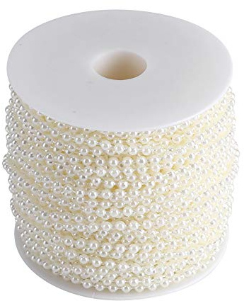 WPKD BLUEIY 40m Perlen Rollen, 4mm Durchmesser Künstliche Perlen Strang DIY Kunst Handwerk Ornamente Vorhang Perlen Rolle für Hochzeit Event Festival Party Dekoration(Beige)