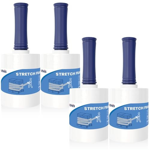 ADHES TAPE Film Étirable Avec Poignée, Handle Palette Stretch Wrap Film Étirable Transparent Film Plastique Emballage 13cm x 304m 4Roll 80 Gauge Film Rétractable Le Film Déménagement et L'expédition