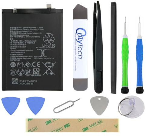 OnlyTech - Reparaturset Premium Ersatz-Akku HB356687ECW für Huawei P30 Lite/Mate 10 Lite/Honor 7X / Psmart Plus – 3340 mAh – Originalqualität mit 10 Werkzeugen und Klebstoff