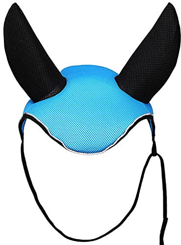 Hellblau, Gehäkelte Fliegenhaube mit bequemen Lycra-Ohren, geräuschunterdrückender Fliegenschleier, hohe Dichte, Sportpferdebekleidung für Leistungssportler