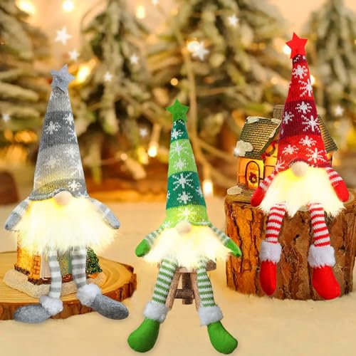 Idota Wichtel Weihnachten 3 Stück, Weihnachten Deko Wichtel Figuren, Weihnachtszwerg Beleuchtet Leuchtende Weihnachtsdeko Weihnachtsbaum Dekoration Geschenke