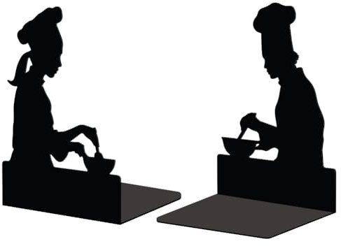 Peacoblue Fermalibri in Metallo per Mensole, Moderni e Decorativi, Resistenti, Supporti per Libri da Studio per Scrivania, Mensola, Stanza, 5.3x4.3x7.5, in Ghisa, Coppia (Male and Female Chefs)