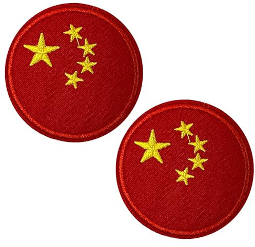 2 X China Flag Patch Round – Iron-On Embroidered Badge (5cm) – National Red Flag with Five Yellow Stars for Travel, Cultural Pride & Backpacks