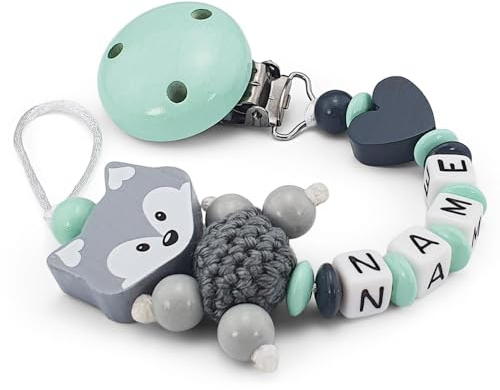 kleinerStorch Kette personalisiert mit Namen für Mädchen & Jungen | VIELE FARBEN | Baby Geschenk zur Geburt & Taufe | Fuchs (mint)