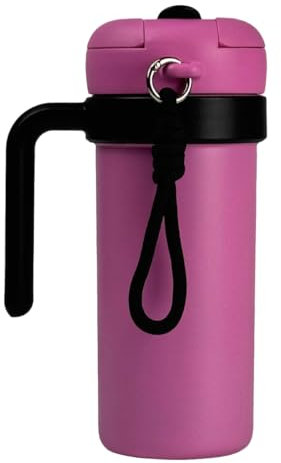 Borraccia in acciaio inox con manico, infusore per tè e coperchio con cannuccia, isolamento sottovuoto, a prova di perdite, per bevande calde e fredde, ideale per attività all'aperto, sport e uso