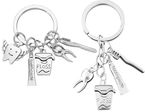 HDGSAFD 2 Stück Dental-Themen-Schlüsselanhänger, Zahnarzt-Schlüsselanhänger, Geschenk-Schlüsselanhänger, Kreative Metall-Schlüsselanhänger, Rucksack-Zubehör
