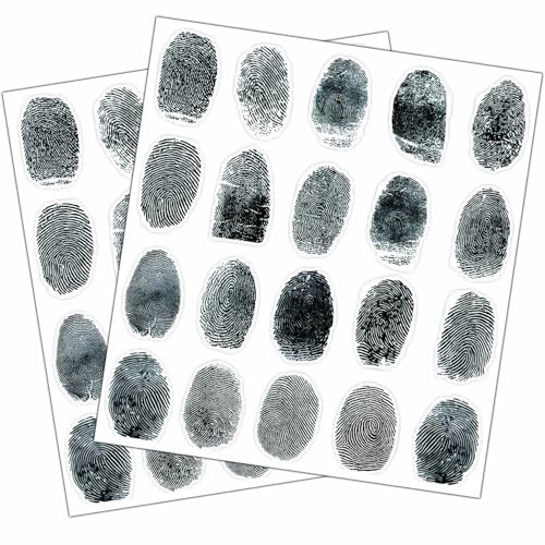 Hodmopli 200 Stück realistische Fingerabdruck-Aufkleber für Tatort-Dekorationen, Schwarz/Weiß, Papier, rechteckig, Innenbereich, forensischer Stil, Kriminalthema, Allzweck-Etiketten