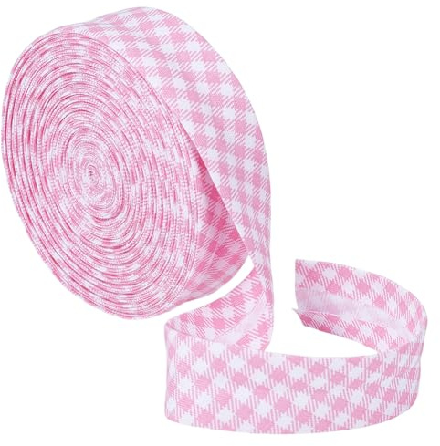 BENECREAT 10m Schrägband mit rosa Streifen, 21 mm doppelt gefaltetes Schrägband, vorgefaltetes Schrägband in großen Mengen für Cheongsam-Dekoration, Paspelierung von Kleidungsnähten