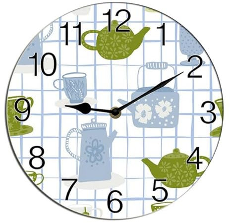 Horienteeon Kitchen Wall Clock Tea Cup Decorative Clock Battery Operated Wall Clock For Kitchen Bathroom Silent Non Ticking Decorative Wall Clock Home Office Art Clock 10