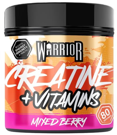 Warrior Creatine Monohydrate Powder + Vitamins 360g - Performance & Recovery - Pure Micronised Multivitamin Nutrition Blend - Vitamin A, B12, C, D, E, Magnesium, Iron, Zinc - 80 Servings (Mixed Berry)