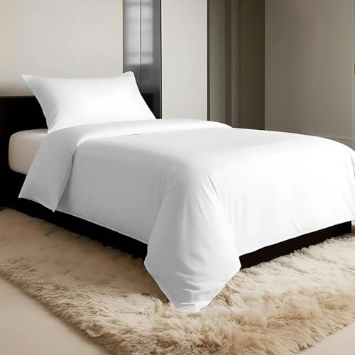 Pizuna 600 Fadenzahl aus Baumwolle Bettwäsche Weiß, 100% Langstaple Baumwolle Bettbezug und Kissenbezug, 100% Baumwolle Mako Satin 2-Teilig Bettwäscheset 135x200 + 40x80 Weiß