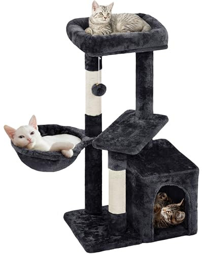 Yaheetech Cat Tree 87cm Small Cat Tower Indoor kittens Climbing Tower w/Scratching Posts for Kittens Multi-Level Pet Activity Center w/Large Condo＆Perch, Black