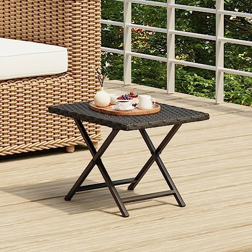 Myheimly Klapptisch, Tisch für Garten Balkon Terrasse, Gartentisch mit Klappdesign, Gartenmöbel Esstisch Terrassentisch, Poly Rattan Schwarz