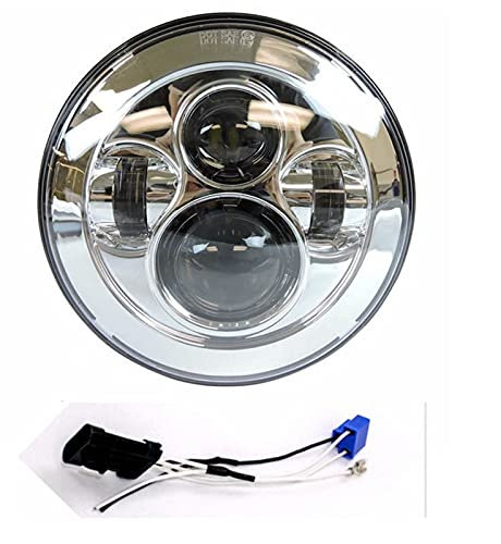 GBSONGLIANGBO Motorrad Scheinwerfer,Scheinwerfer Motorrad Runde 7 Motorrad Schwarzer Projektor Motor HID Glühbirne Scheinwerfer(Chrome Led and Wire)