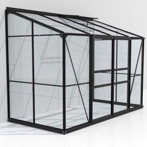 Vitavia Anlehn-Gewächshaus Styx 3300, schwarz, 3,3 m², 3 mm ESG | Wetterfestes & stabiles Wand-Gewächshaus zur Pflanzenanzucht | Ideales Treibhaus für Gemüse, Kräuter & Blumen