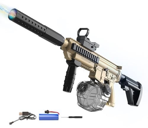 Elektrische Wasserpistole Sehr Stark Wassermaschinenpistole mit Wiederaufladbare Batterie Squirt Gun Wasser Spielzeug bis zu 20ft,Outdoor Water Gun Schießspiel für Erwachsene Kinder (Gelb mit Licht)