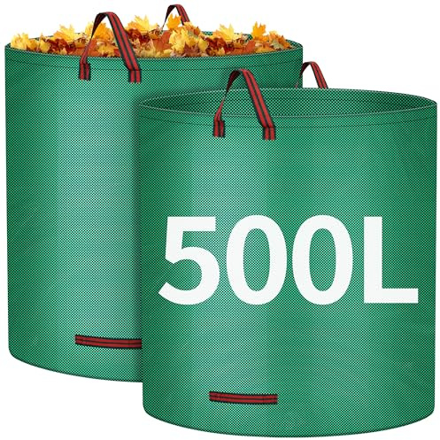Aodaer 2 Packs Garden Waste Bags Heavy Duty Garden Bags with Handles Reusable Waste Jumbo Gardening Sacks for Plant Waste Grass Leaves (500L)