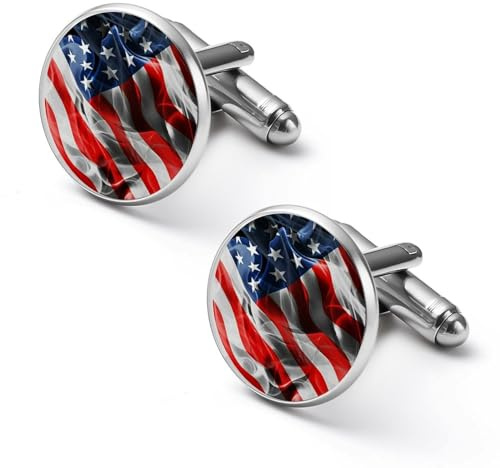 Runde Manschettenknöpfe mit amerikanischer Flagge und USA-Muster, Manschettenknöpfe für Smokinghemden für Bräutigam, Ehemann, Vater, Freund, Geschenk