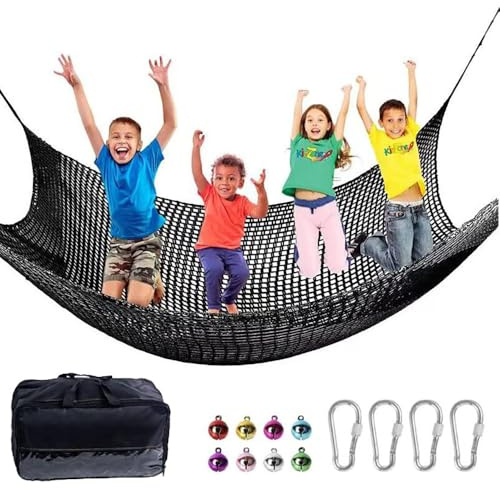 Filet d'escalade pour Aire de Jeux,Filet Anti-Chute,Filet De Sécurité pour Enfants,Double Couche,Trou de 4cm,Con 6 Crochets de sécurité, Sac de Rangement pour Enfants l'escalade (Noir, 3 * 3)