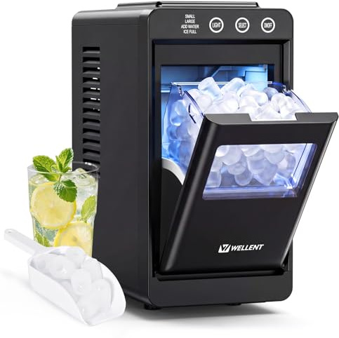 WELLENT Tragbare Eiswürfelmaschine mit Schublade – Schnelles Kugeleis in 6 Min (12kg/24h), 2 Größen, Selbstreinigung – Hygienische Schubladen-Entnahme & Kompaktes Design für Küche, Bar & Büro