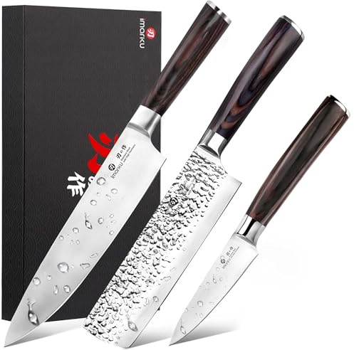 imarku 3 Pieces Knife set, Japanese HC Stainless Steel Kitchen Knife Set, Professional Chef Knife Set With Ergonomic Pakkawood Handle, Ultra Sharp Knives Set for Kitchen & Home Cooking, Gifts Box