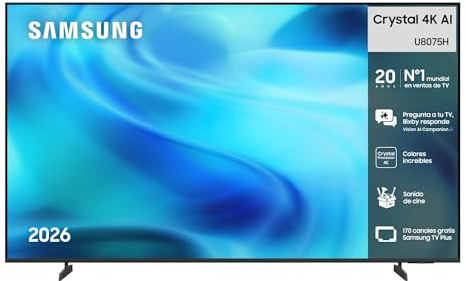 Samsung TV Crystal 4K AI U8075H 85 Smart TV con IA | Vision AI Companion, Crystal Processor 4K, Dynamic Sound Pack, Samsung TV Plus, Perfecto para cine en casa
