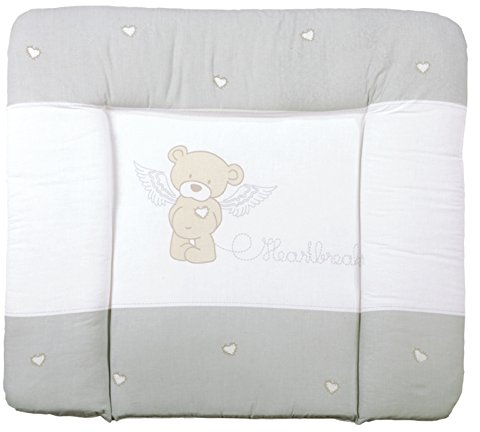 roba Wickelauflage Heartbreaker - 85 x 75 cm - Weiche Baby Wickelunterlage mit Bären Motiv - Wickeltischauflage PU beschichtet - Beige / Weiß