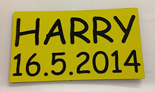 PAIR OF ENGRAVED NUMBER PLATES FOR CHILDRENS LITTLE TIKES COZY COUPE RIDE ON TOYS **ADD YOUR TEXT* (YELLOW)