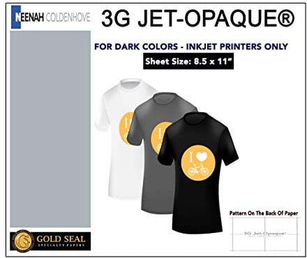 Neenah Coldenhove 3G Jet-Opaque Iron On Heat Transfer Inkjet Papers for Dark Fabrics 100 Sheets 8.5 x 11