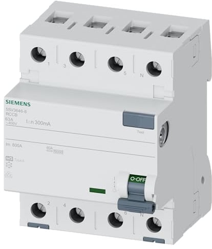 Siemens 5SV – Interruttore differenziale clase-a 4 poli 63 A 300 mA 70 mm