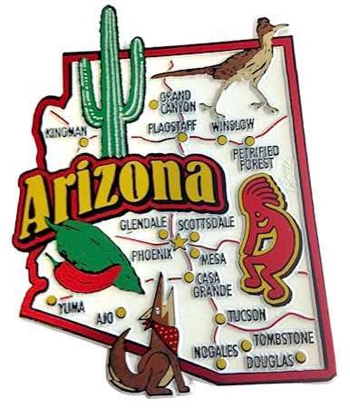 Arizona State Map and Landmarks Collage Fridge Collectible Souvenir Magnet FMC