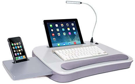 Sofia + Sam Multi Tasking Memory Foam Lap Desk with USB Light (Silver) | Supports Laptops Up to 15 Inches