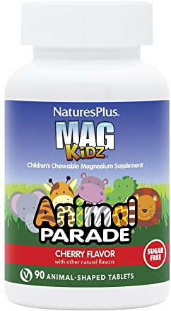 NaturesPlus Animal Parade MagKidz Children’s Magnesium Supplement - Natural Cherry Flavour, Teeth, Bones and Muscle Support - Gluten Free, Vegan - 90 Chewable Animal Shaped Tablets