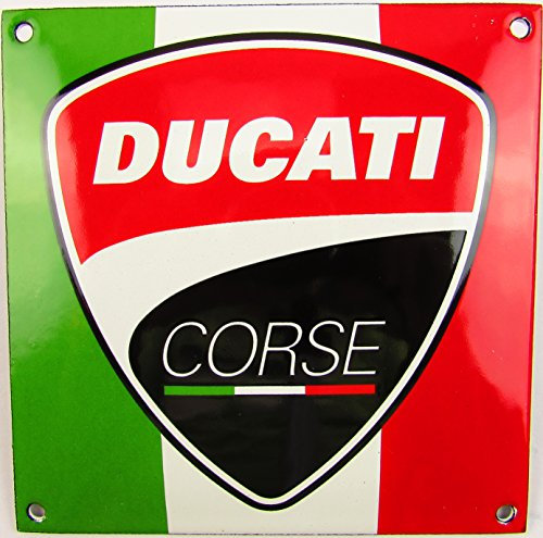 US-Way e.K. Neues Emaille Schild Ducati Corse, 12cm x 12cm, Classic Werbeschild Reklameschild 50er Jahre Life Style Retro Fifties