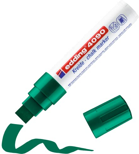 edding 4090 Kreidemarker - grün - 1 Kreidestift - Keilspitze 4-15 mm - breiter Kreidestift für Tafel abwischbar - zum Beschriften von Fenster, Glas, Spiegel - Tafelstift mit deckenden Farben