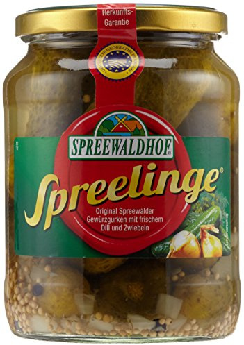 Spreewaldhof Spreelinge Gewürzgurken mit frischem Dill und Zwiebeln, 1 x 670 g, Abtropfgewicht 1 x 360 g