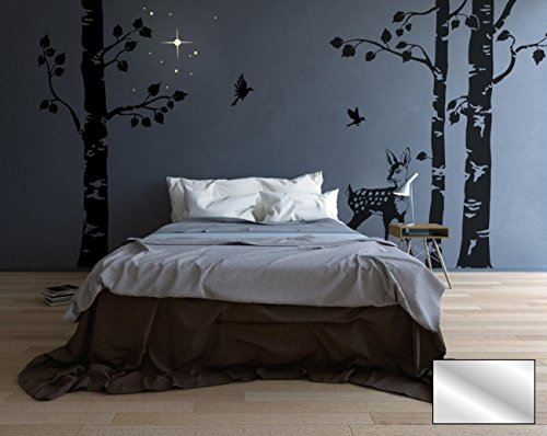 Wandtattoo Wandaufkleber Birken Baum Wald Birkenbäume Reh Vögel Sterne M1629 - ausgewählte Farbe: *Silber* - ausgewählte Größe: *XXL - 320cm hoch*
