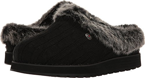 Skechers Damen Keepsakes Ice Angel Hausschuh, Black Cable Knit Sweater/Faux Fur Trim, 41 EU Weit