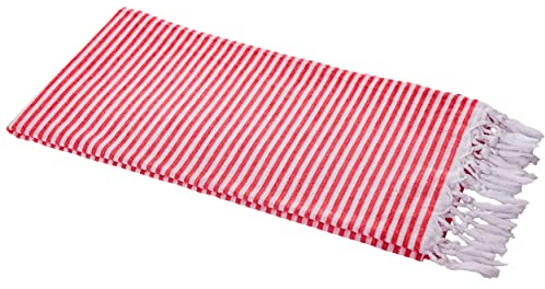 Carenesse Hamamtuch Streifen 90 x 180 cm rot 100% Baumwolle I Sehr leichtes Hamam Handtuch extrem kleines Packmaß I Extra dünnes Pestemal/Fouta saugfähig & schnelltrocknend I Sommerplaid