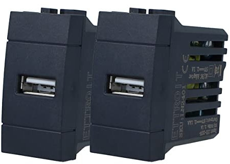 2 Pezzi Presa USB Da Muro, Caricatore USB 5V 2,1A, Compatibile Con Bticino Living Light (Nero)