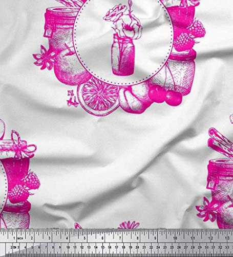 Soimoi Rose Toile Lourde en Tissu Pot de Confiture Fruit Tissu Imprime 1 Metre 58 Pouce Large