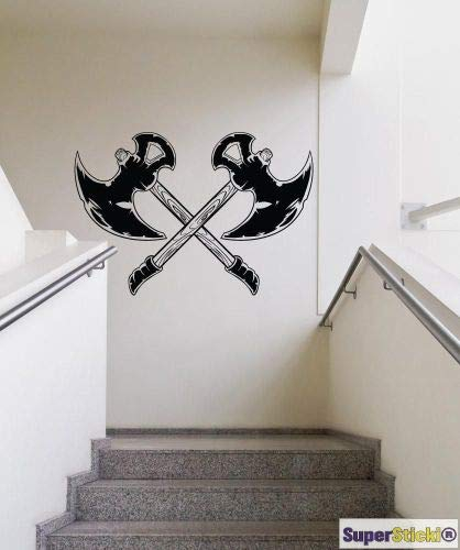 SUPERSTICKI gekreuzte Axt Wikinger Vikings Ritter Krieg Wandtattoo ca 60 x 60 cmHobby Deko Dekoration A1051 aus Hochleistungsfolie Aufkleber Autoaufkleber Tuningaufkleber Hochleistungsfolie